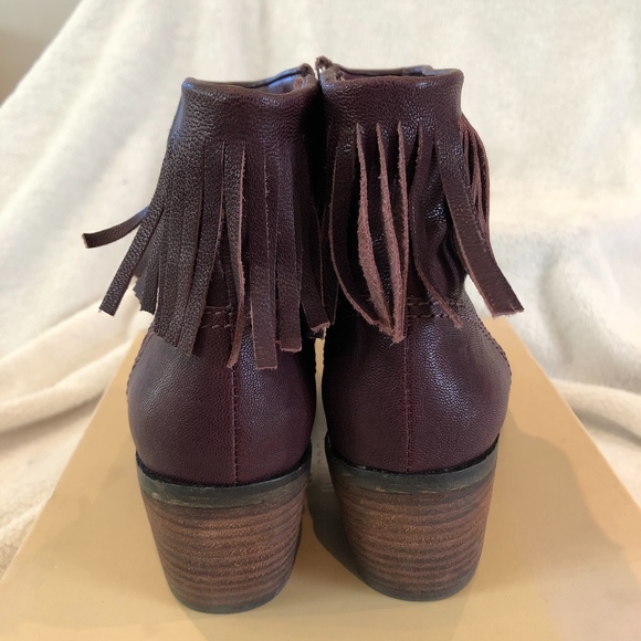 Lucy Wine Fringe Leather Boots - Picture 4 of 6